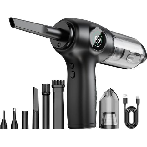 Kabelloser Handstaubsauger, 3-in-1-Autostaubsauger mit 90000 U/min, LED-Display und 5 umschaltbaren Düsen zum Reinigen von PC, Tastatur, Auto, Auto, Büro und Zuhause (1/4)