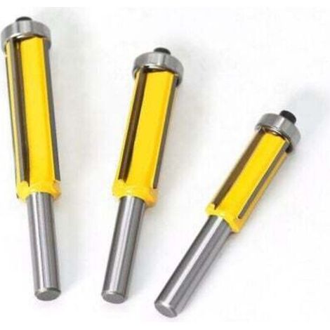 3-piece drill chuck, router bit, 4-flute shank copy cutter with top bearing, straight flush trim carbide woodworking DIY router bit (yellow)