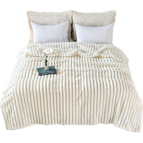 Couverture Plaid Polaire pour Canapé Lit Voyage en Plein Air 200 x 230 cm Couverture Moelleuse et Duveteuse Toute Saison Beige (1/5)