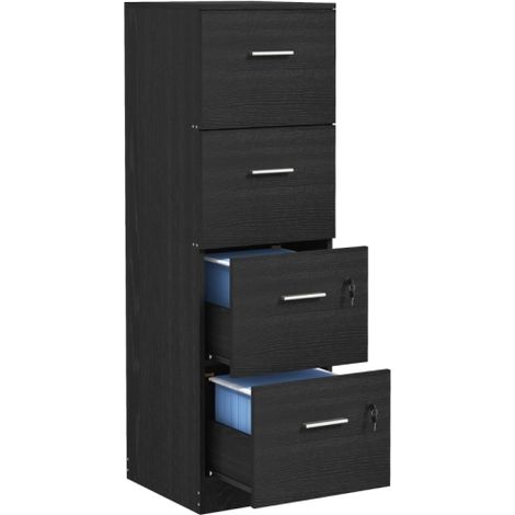 Lockable Black Wood Effect Four-Drawer Filing Cabinet for Secure Document Storage (1/5)