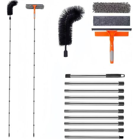 Outil de nettoyage de fenêtre pour la maison, long manche, 385 cm, kit de raclette pour verre, pare-brise de voiture, miroir, porte de douche, nettoyage de fenêtre extérieur 2 en 1 avec rallonge (1/5)