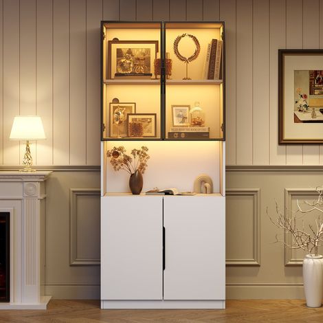 Vitrine d'exposition LED 80x30x200 cm – Meuble vitrine moderne avec portes en verre, bibliothèque de rangement pour collections (1/5)
