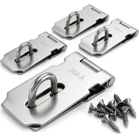 ® 4 Pièces Loquets et Verrous de Portes, 82 mm Porte Fermoir Verrou de Porte Moraillon De Verrou en 304 Acier Inoxydable, Loquet de Cadenas Agrafe avec Vis pour Porte, Hangar, Fenêtre, Tiroir (1/5)