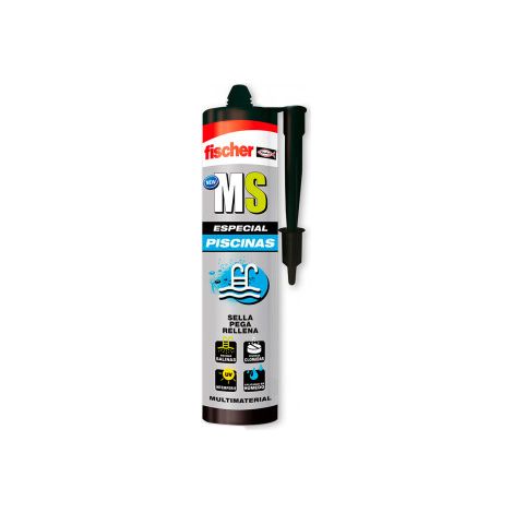 fischer - sellador, adhesivo polímero silicona blanca MS Piscinas para fugas, grietas, fisuras piscina, resistente al agua, Color Blanco (290ml)
