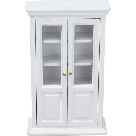 Bibliothèque miniature en bois à l'échelle 1:12 pour maison de poupée, meuble de décoration idéal pour le salon ou le bureau (blanc). (1/5)