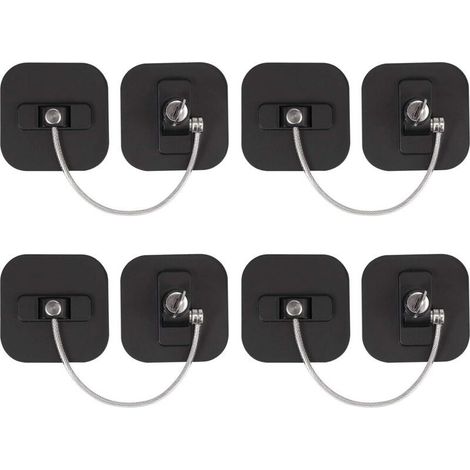 Serratura nera per finestre – Confezione da 4 – Cavo in acciaio inox da 182 mm – Facile installazione – Protegge finestre e frigoriferi (1/5)