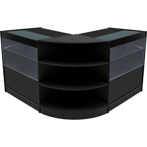 Set Mostradores Comerciales "ANDROMEDA" Negro 2xC900+1xLM60 MDF y vidrio templado Estantes y puertas corredizas con cerradura Fácil Montaje Mostrador Recepción Expositor Comercial Mesa