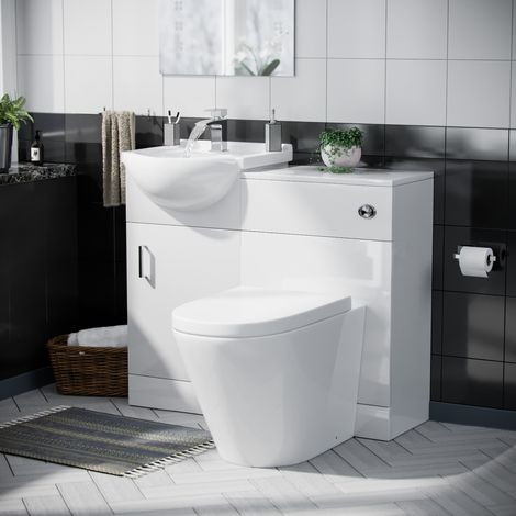 Ellen 950mm Vanity Basin Unit, WC Unit & Ellis Back To Wall Toilet White (1/5)