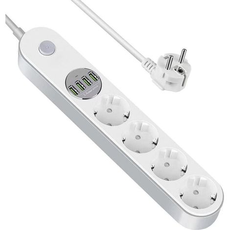 Multiprise USB Multiprise Parafoudre Parasurtenseur 4 Prises avec 4 Prises USB, Power Strip avec Interrupteur, Multi Prise Protection Contre Surcharges et Surtensions, Multiprise electrique de 2m (1/4)