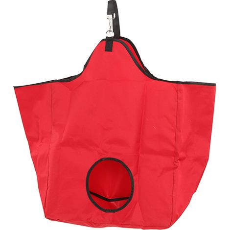 Sac à foin pour cheval en toile Oxford rouge, portable avec anneaux métalliques, rangement extérieur pour alimentation (1/5)