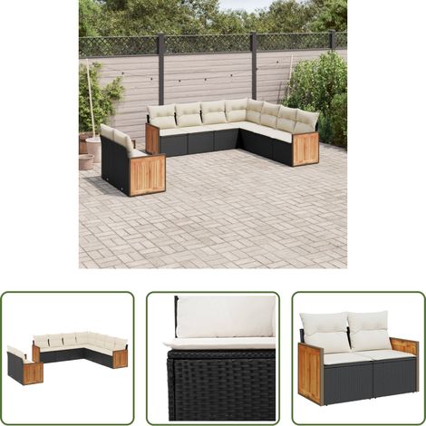 vidaXL Canapé en résine - Salon de jardin 9 pcs avec coussins noir résine tressée (1/5)