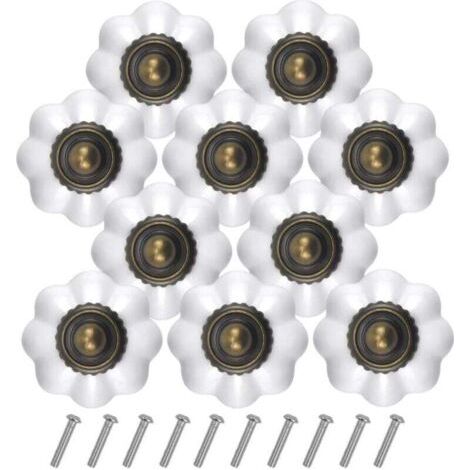 10PCS Bronze Vintage Boutons de Tiroir, 30MM Blanc Tiroir de Porte Poignée, Rond Bouton de Meubles, Boutons de Porte Chambre d'enfant, Poignées de Meuble pour Placard Armoire Cuisine