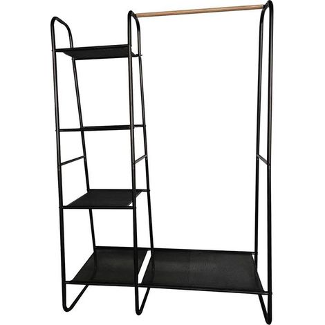 Perel Appendiabiti con ripiani nero moderno 100x40x150 cm