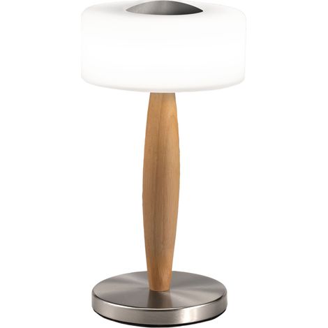 Lampe De Table Led Elea 8W 860Lm 3000K, Structure En Métal, Bois Et Verre Soufflé Avec Variateur Tactile, Finition Nickel Satiné - Elea (1/3)
