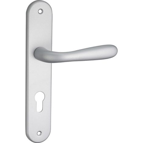Ensemble de poignées pour porte d'entére Goccia trou de cylindre, carré 7mm, entr'axes 195mm, chromé satin - (1/2)