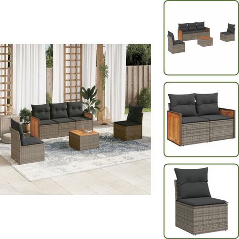 6-tlg. Garten-Sofagarnitur mit Kissen Grau Poly Rattan - Gartensortiment - Gartenmöbelset - Rattan Möbel - Outdoor Möbel - Lounge Set (1/5)