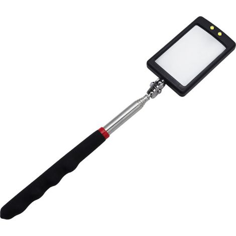 Miroirs Télescopiques, Miroir LED Télescopique, Miroir Télescopique Mécanique, Miroirs D'inspection Réglables, Miroirs D'Inspection Télescopiques avec 2 Lumières LED Lumineuses, Carré