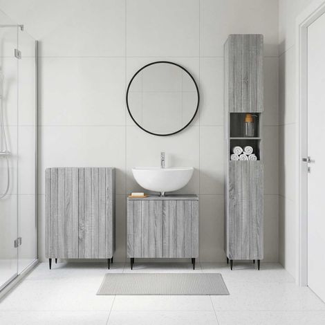 vidaXL 3 Piece Bathroom Cabinet Set ZWOLLE Grey Sonoma Engineered Wood (1/5)