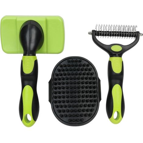 【BQ】Kit de toilettage pour chien 3 pièces : brosse anti-mue, brosse carde, brosse de bain et peigne pour accessoires pour animaux (1/5)