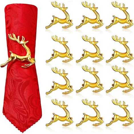 12 pièces ronds de serviette renne Noël or, 6 cm, pour décoration de table, déjeuner festif et Thanksgiving (1/5)