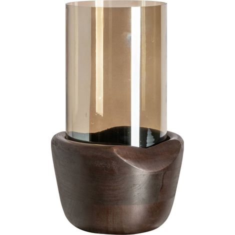 Photophore en verre ambré et bois noyer - noyer et verre ambré (1/4)