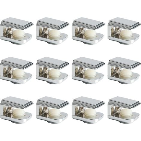 Support Étagère Verre Réglable de 5 à 8 mm, Pince à Verre Support de Tablette en Verre Fixation Murale en Alliage de Zinc, Rectangulaire Finition Chrome Poli 12 Pcs, EBL1015-12P (1/5)