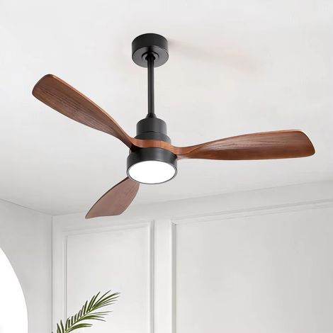 Ventilateur de Plafond en Bois Massif 122 cm avec LED Intégrée, Moteur DC Silencieux, Télécommande, 6 Vitesses, Design Élégant pour Salon et Chambre (1/5)