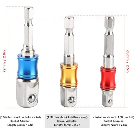 Beyamis Ensemble de 3 adaptateurs pour embouts de perçage hexagonaux, douilles et tournevis à percussion électrique, type B, 1/4 po, 3/8 po et 1/2 po (1/5)