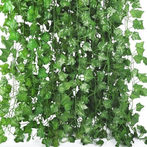 Guirlande de lierre artificiel de 12 pieds (2,13 m), plantes suspendues artificielles pour mariage, bureau, cuisine, jardin, fête, décoration murale (1/5)