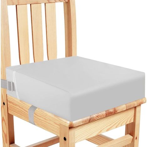 Child booster seat, waterproof PU leather, strong support, portable raised chair, suitable for toddlers' meals, easy-to-clean seat cushion (light grey) (32x32x8cm) (1/5)