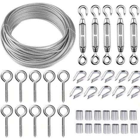 Kit de fil en acier inoxydable 30 m/2 mm avec tendeur M5 pour plantes, cordes à linge, balustrades (1/5)