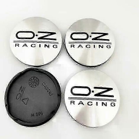 Vier 62-mm-Radnabenkappen für Oz Racing M595 Oz Leichtmetallfelgen (silber und schwarz).