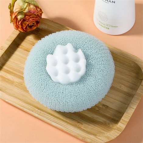 Bath Ball - 2-in-1 Exfoliating Sponge with Suction Cup - For Shower and Body Cleansing - Light Blue - 1 Piece (1/5)