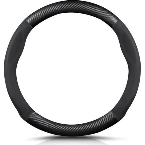Housse de volant ronde en cuir PU effet fibre de carbone, 38 cm, antidérapante, respirante, style sport. (1/4)
