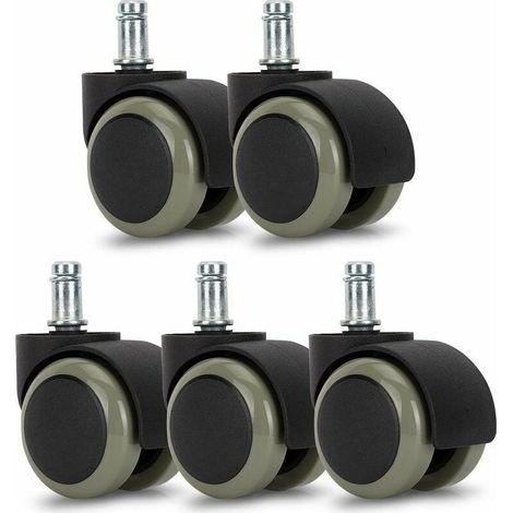 Roulettes de chaise de bureau KZQ - Lot de 5 - Roues de rechange 11/50 mm - Base silencieuse pour sols durs - Gris