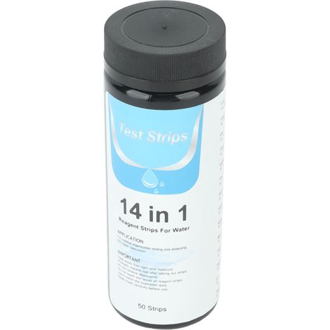 50 bandelettes de test d'eau 14 en 1 pour pH-mètre, idéales pour l'eau potable, les piscines, les sources thermales et les étangs. (1/5)