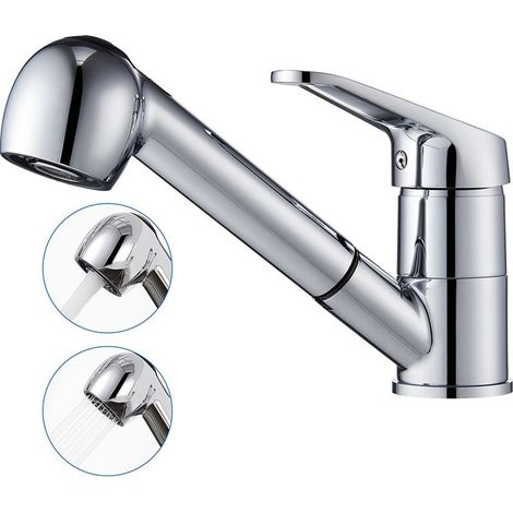 Robinet Cuisine avec Douchette Extractible 2 Jets Mitigeur Evier en Laiton Chromé Pivotant 360° Robinetterie Monotrou Eau Froide et Chaude (1/5)