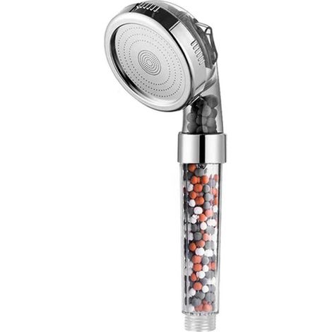 Pommeau de douche à billes minérales, 3 jets, haute pression, avec interrupteur marche/arrêt, filtre, économie d'eau, accessoires de salle de bain (1/5)