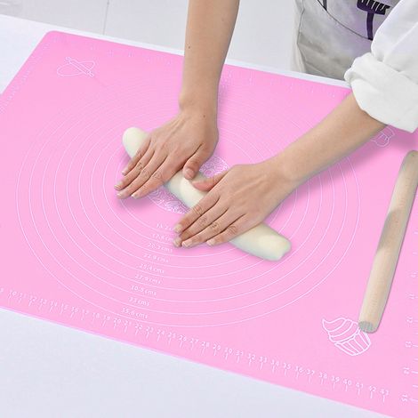 Tapis de cuisson en silicone épais pour étaler la pâte, avec graduations, rose, 40 x 50 cm (1/5)