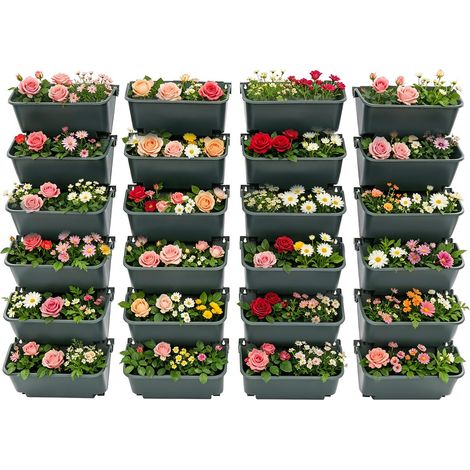 Pot de plantation mural avec arrosage automatique Jardinière verticale 24 pièces pot de fleurs à Suspendue - Pour intérieur et extérieur - vert armée (1/5)