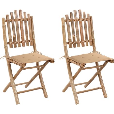 Chaises pliables de jardin 2 pcs avec coussins Bambou 25 (1/5)