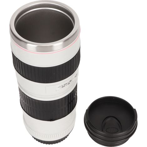 Kaffeebecher aus Edelstahl mit Kameralinse, Kaffeebecher mit dicht schließendem Deckel, Kamerabecher, Reisebecher für Damen und Herren, Weiß (1/5)