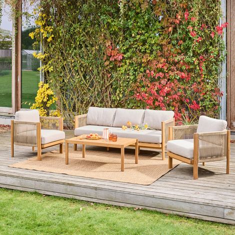 sweeek - Gartenmöbelset aus Akazienholz mit Seilbespannung, 5 Plätze