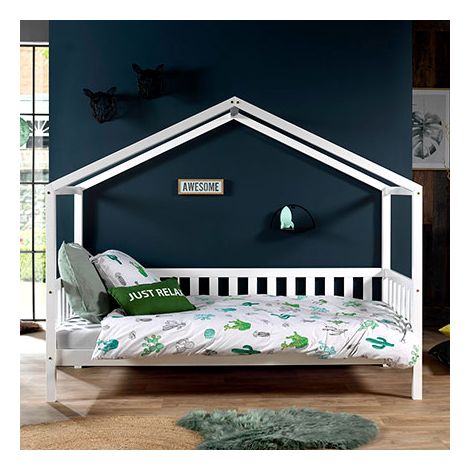 Lit cabane 90x200 cm en pin blanc - ROODY