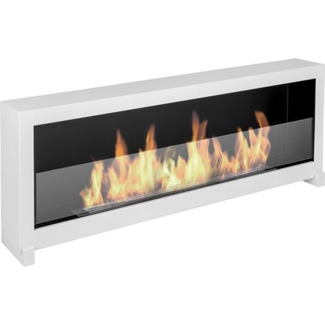 Camino bioetanolo da pavimento 120 cm biocamino S-LINE BOX 120x40 vetro, bianco, da terra. (1/5)