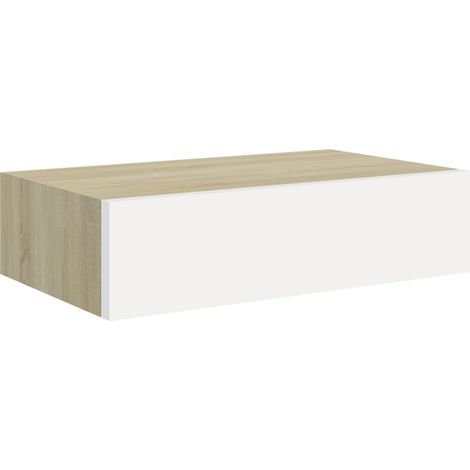 Estante de pared con cajón de MDF (roble y blanco, 40 x 23,5 x 10 cm) vidaXL