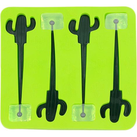 Moule à Glaçons & Agitateur "Cactus" 18cm Vert