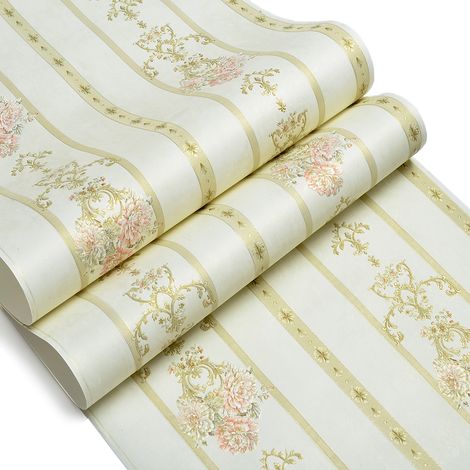 Papier peint texturé 3D motif floral rétro beige 10m x 0,53m – Pose facile – Pour salon, chambre, salle à manger – Ideko (1/5)