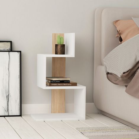 Decortie Rosie Modern Side End Table Multipurpose With Creativeness H 72cm - White / Oak (1/3)