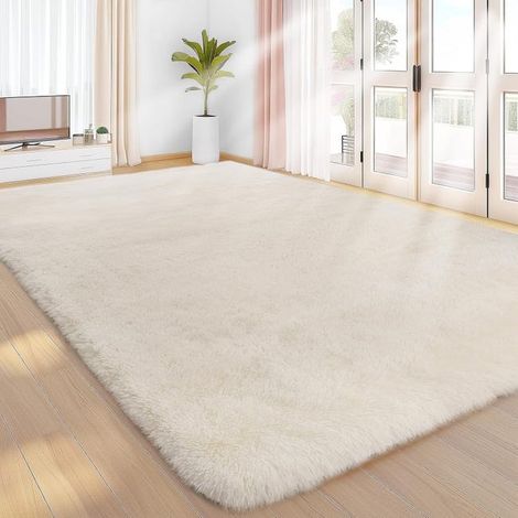 Tapis long, souple et moelleux, adapté aux chambres et aux salons, lavable, antidérapant, doux et moderne, beige, 180200 cm. (1/5)